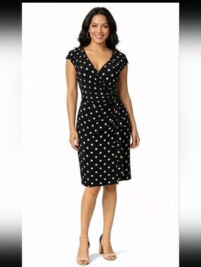 American Living Black Polka Dot Wrap-Style Midi Dress